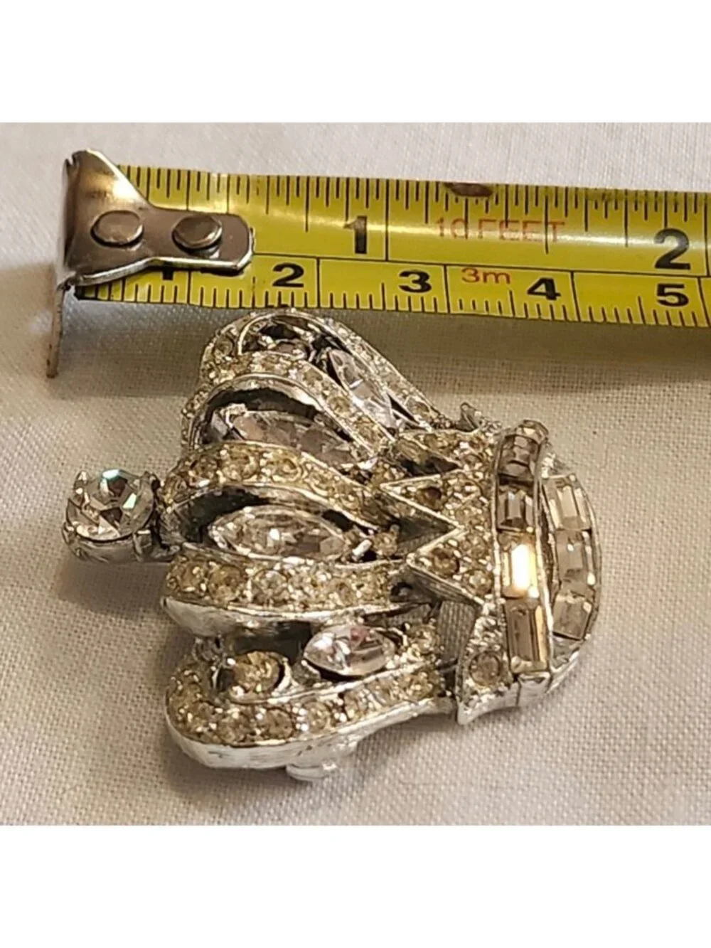 Vintage Rhinestone Crown  Silver Tone Regal Mardi Gras Brooch Elegant Sparkling